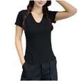 thumbnail image 4 of hlysgo Women's Deep V Neck Tops Low Cut Short Sleeve Slim Fit Shirts Comfy Summer Tee Black,5xL, 4 of 4