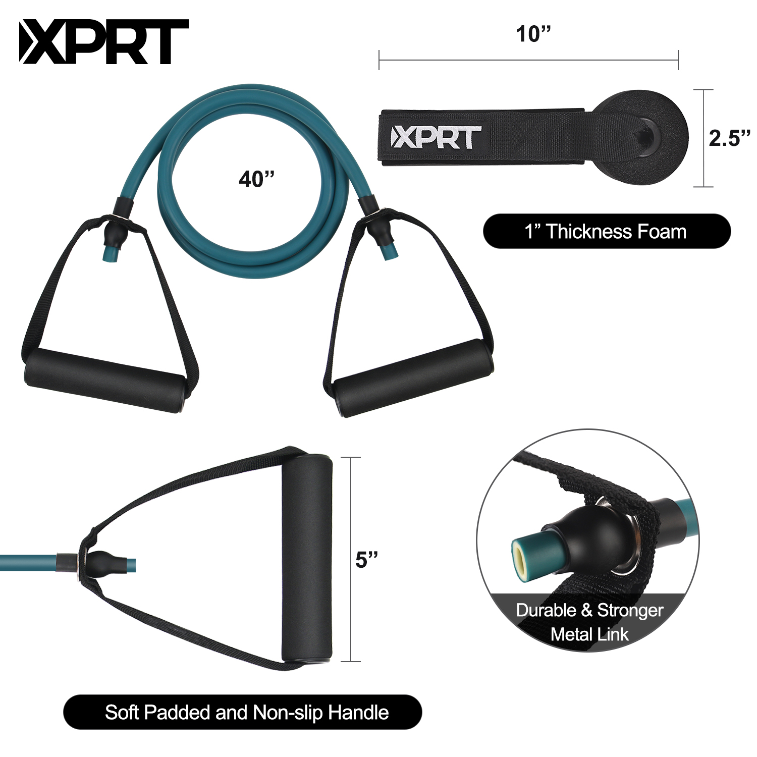 XPRT Fitness Single Resistance Band Home Gym Exercise Band with Handles and Door Anchor 40 Lb.