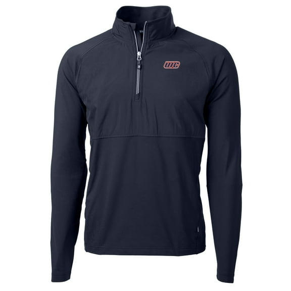 Men's Cutter & Buck Navy UIC Flames Adapt Eco Knit Hybrid Recycled Quarter-Zip Pullover Top