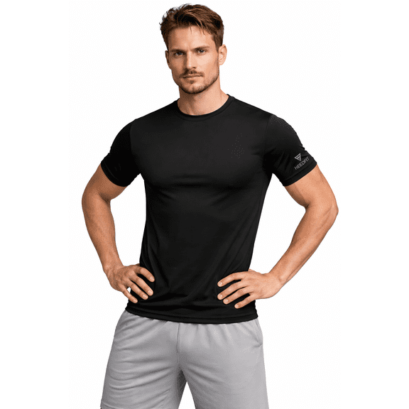 HEEDFIT Men's Quick Dry Moisture Wicking Short Sleeve Workout T Shirt Black S