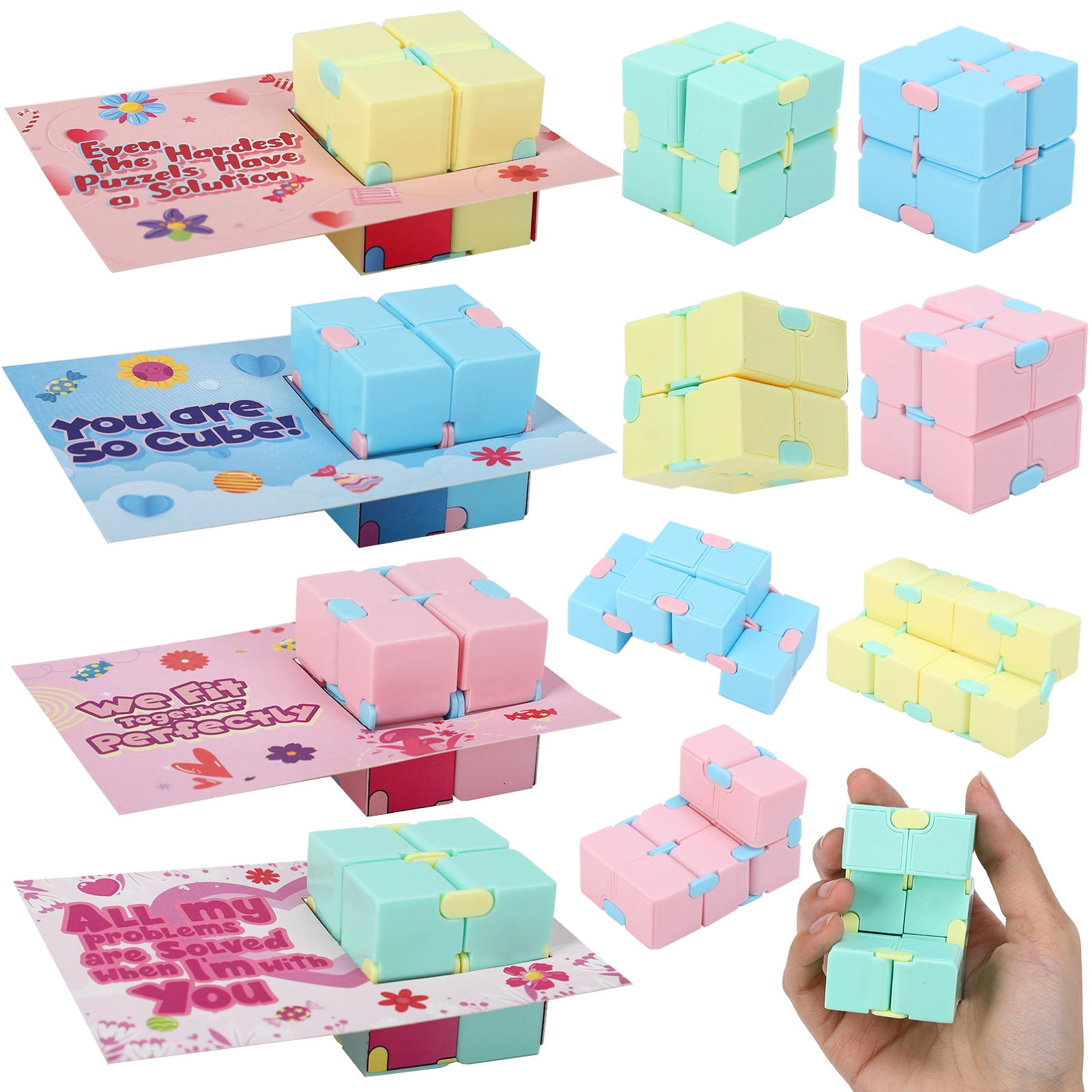 28Pcs Infinity Cubes Fidget Toys with Valentines Day Cards, Puzzle Flip