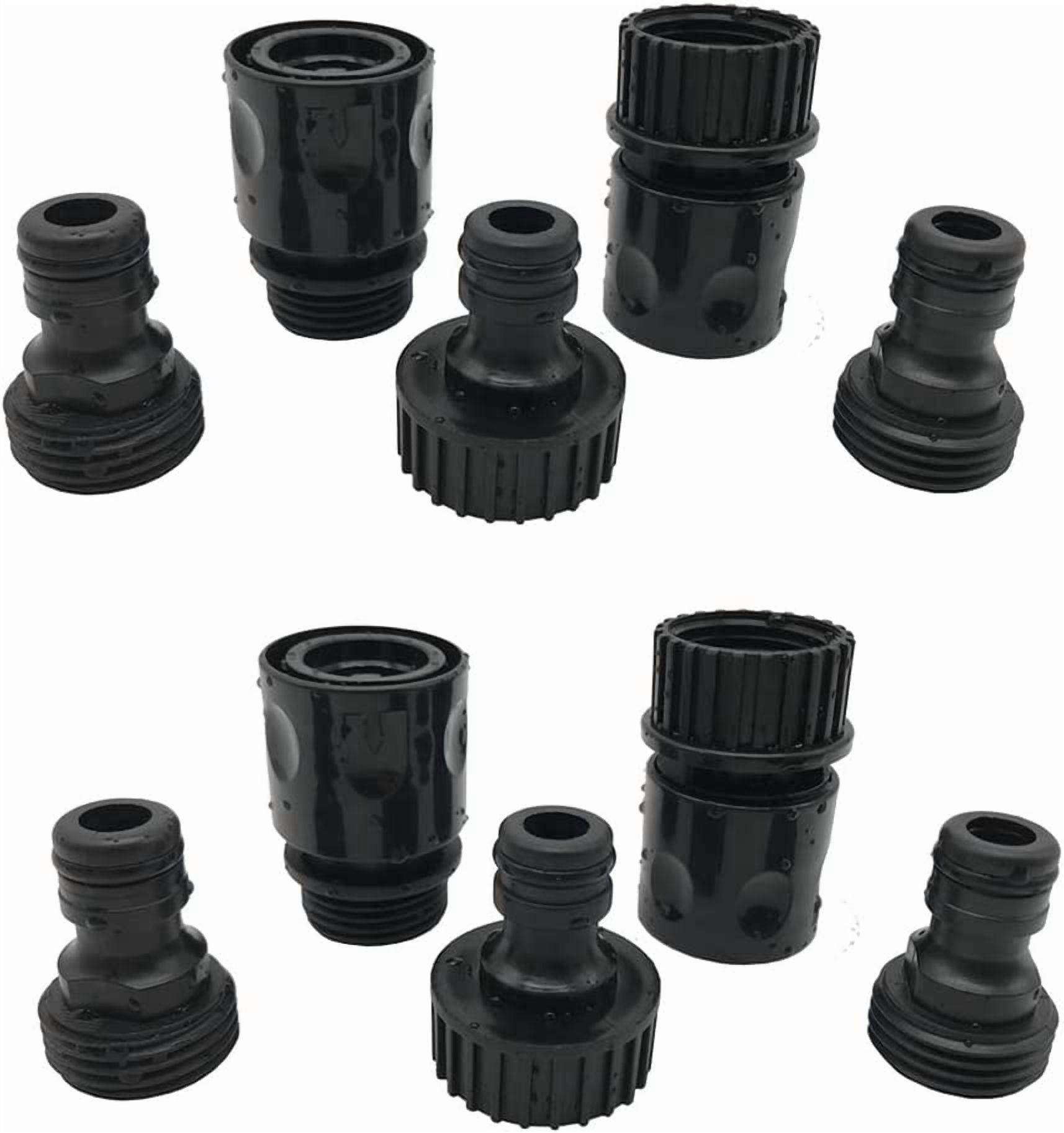 HRTGFD-Plastic Garden Hose Connector Set Male and Female - Quick Release Connect Kit, Water Hose Thread Fitting Adapter Set, from Quick Connector to Standard 3/4'' Thread Connector (Black, 2 Sets / 1