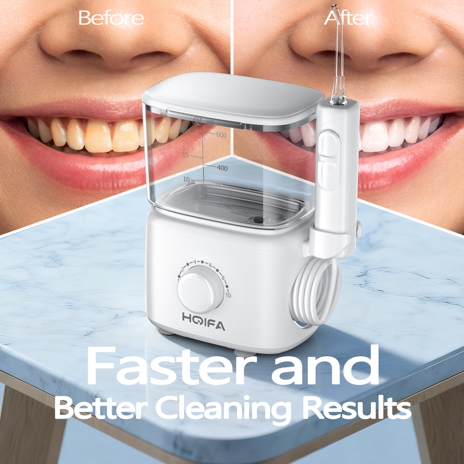 Irrigador Dental para Limpieza y Cuidado Dental, Irrigador Oral Eléctrico de 600ml con 5 Puntas y 10 Configuraciones de Presión para Familia, Blanco 3