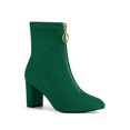 thumbnail image 1 of Unique Bargains Women's Faux Suede Square Toe Front Zip Block Heel Ankle Boots, 1 of 7
