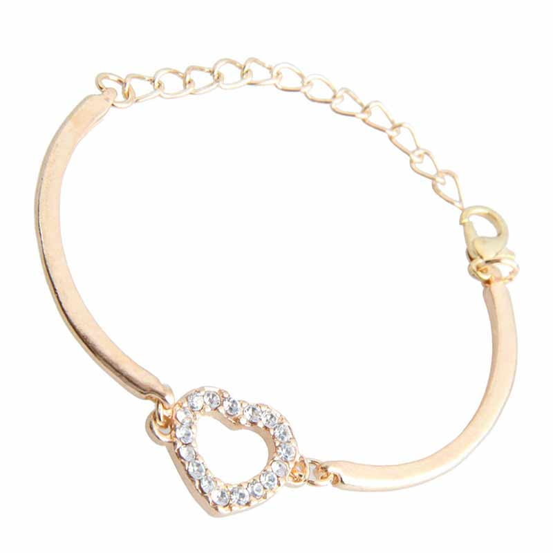 Women Simple Crystal Rhinestone Love Heart Bangle Cuff Bracelet Jewelry Gift CB 