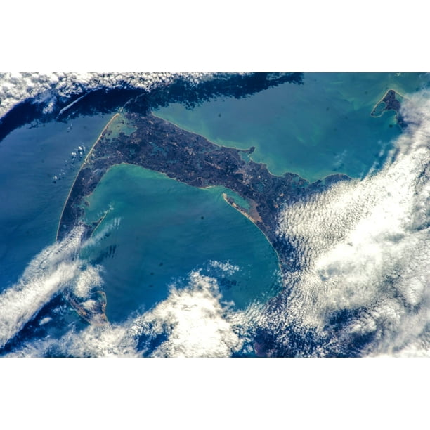 Satellite view of Cape Cod National Seashore area in North Atlantic Ocean Massachusetts USA