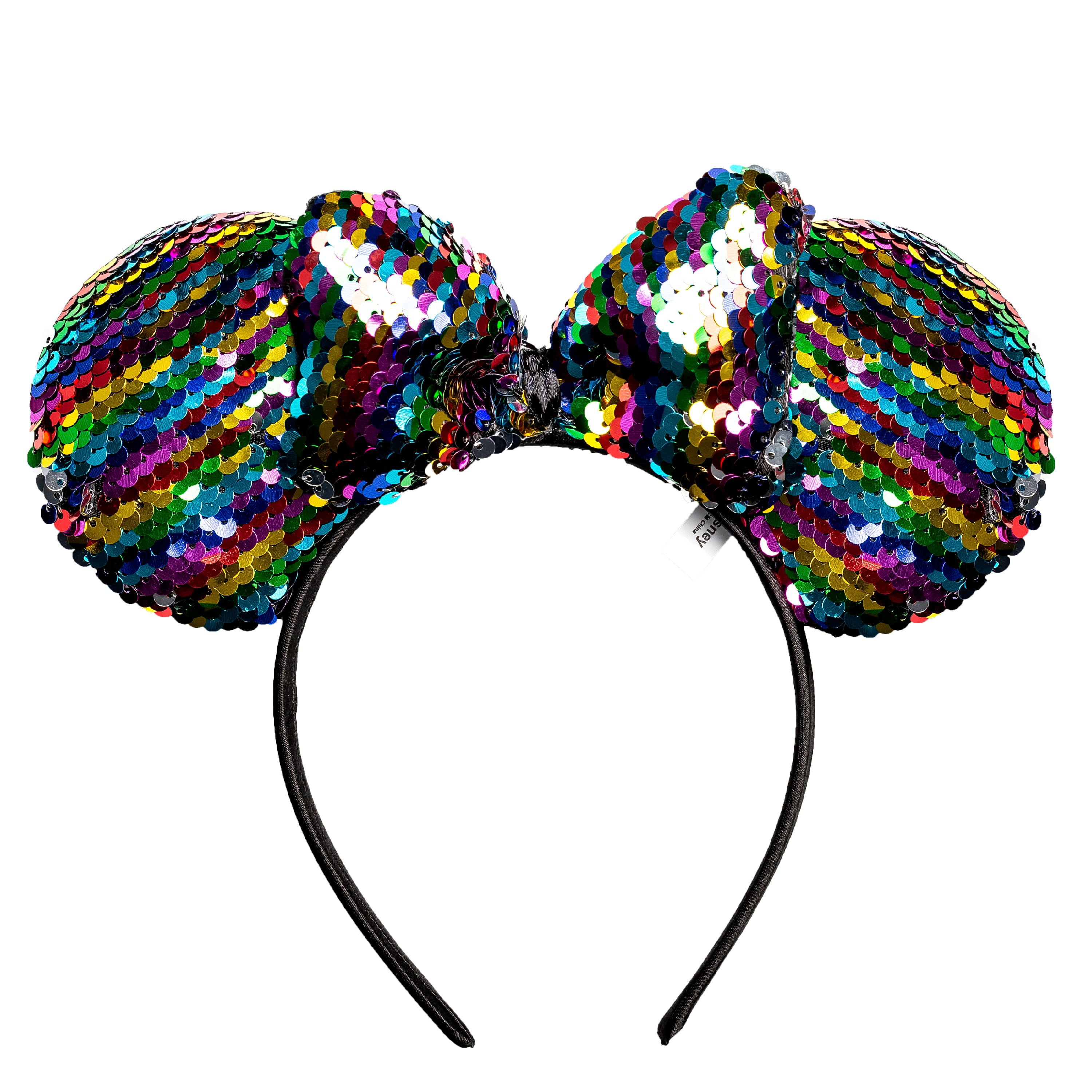 Minnie Mouse Ears Headband Shiny Black Sparkly Gold Bow Birthday Fit Adult Kids 
