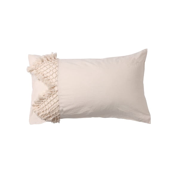 Juego de fundas de almohada con borlas copetudas, fundas de almohada de algodón con entramado, 19,7 x 35,5 pulgadas, juego de 2