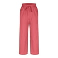 thumbnail image 6 of QATAINLAV Women's Linen Cropped Pant Loose Straight Wide Leg Capri Pants Drawstring Elastic Waist Casual Summer Beach Capris with Pockets Watermelon Red L, 6 of 7