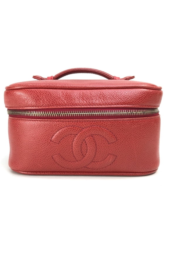 Pre-Owned CHANEL CC Coco Mark Horizontal Cosmetic Pouch Handbag, Caviar Leather,... (Fair)