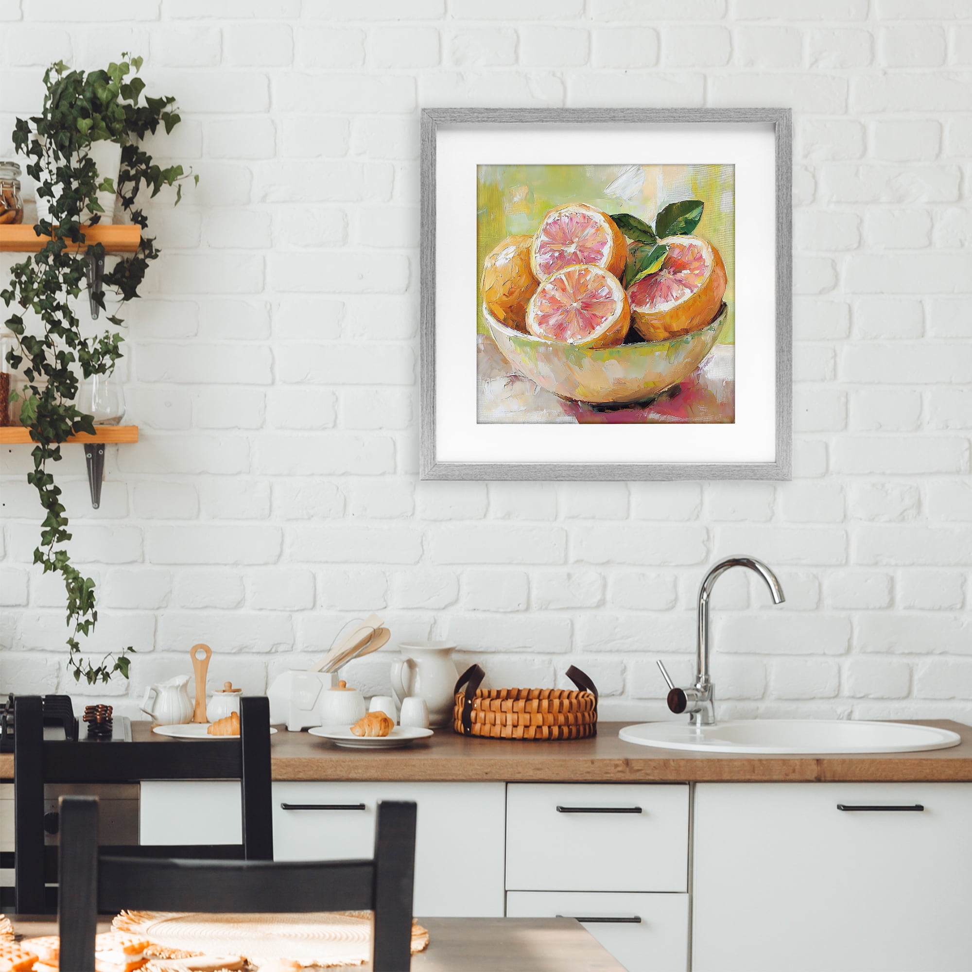 Stupell Industries Bold Grapefruit in Ceramic Bowl Gray Framed Print Under Glass, design by Riley B