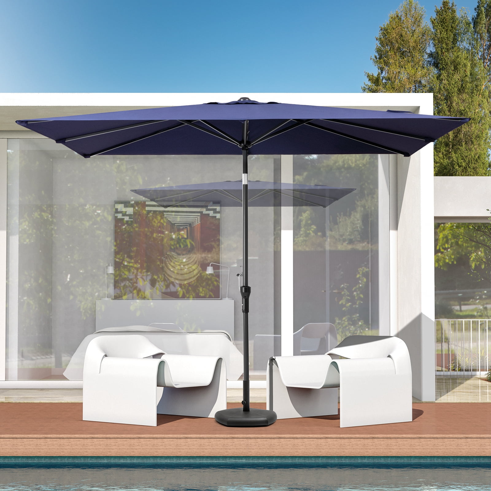 Crestlive 9x5 ft Rectangular Patio Market Umbrella, Navy Blue