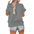 thumbnail image 5 of Crunowin Womens Linen Button Down Shirts Short Sleeve Casual V Neck Plain Blouses Tops Gray Size XL, 5 of 7