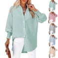 thumbnail image 5 of Women's Ruffle Cuff Striped Boyfriend Shirt Casual Collar Long Sleeve Oversized Button Shirt Top, 5 of 8