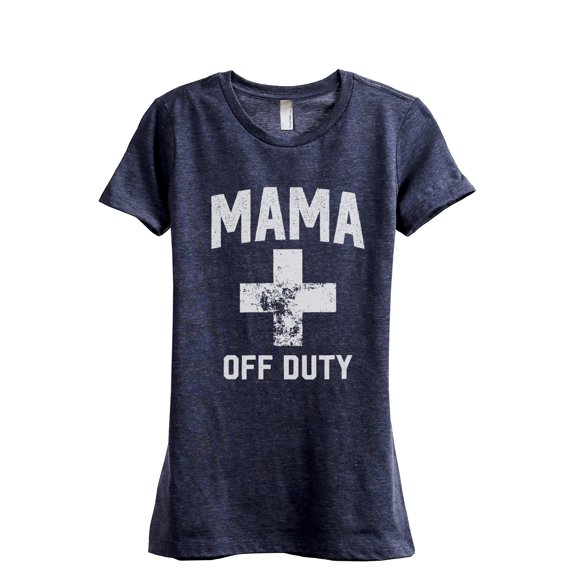 Mama Off Duty Women's Fashion Relaxed T-Shirt Tee Heather Navy Small