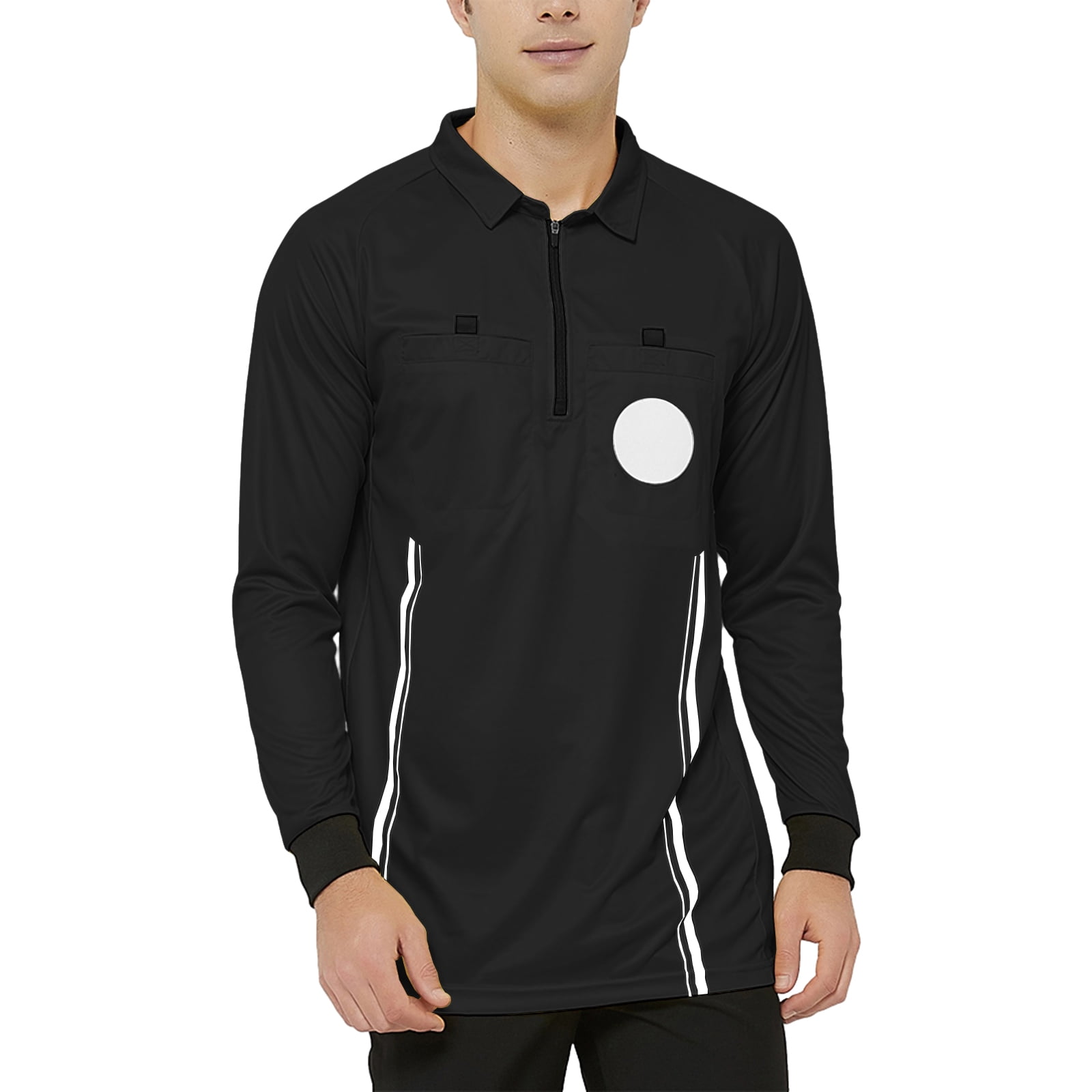 TOPTIE Men's Official Soccer Long Sleeve Referee Jersey USSF Pro Uniform-Black-S