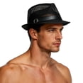thumbnail image 2 of Straw Fedora Hat for Women Men Short Brim Panama Hats Derby Trilby Hats Mesh Breathable Packable Summer Beach Sun Hat for Outdoor Travel Black, 2 of 5