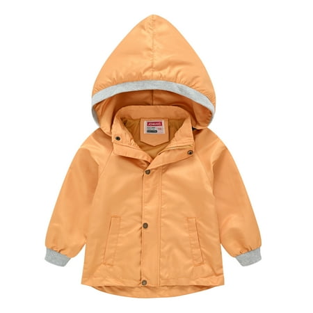 

BIZIZA Toddler Rain Jackets for Baby Zip Up Waterproof Pockets Hooded Solid Color Long Sleeve 2-10Y Chlid Tops Orange 110