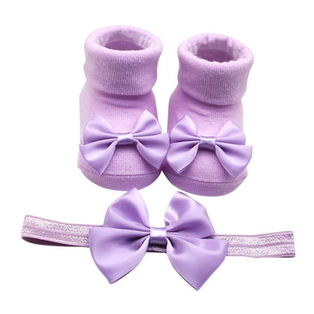 

Zlekejiko Children Kids Socks Soft Bottom Toddler Shoes Socks Bowkot Princess Socks Floor Socks 1PC Socks + 1PC Bow Hairband