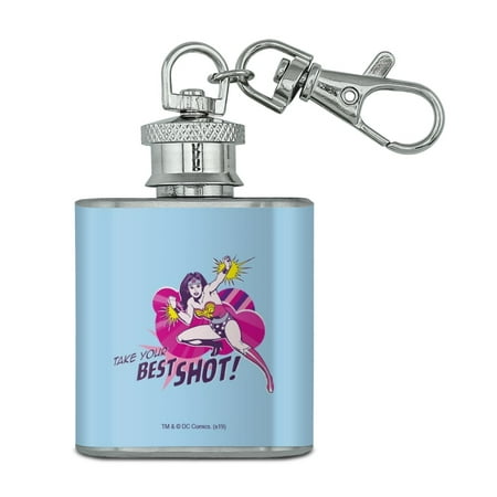 Wonder Woman Take Your Best Shot Stainless Steel 1oz Mini Flask Key (Best Items To Take Camping)