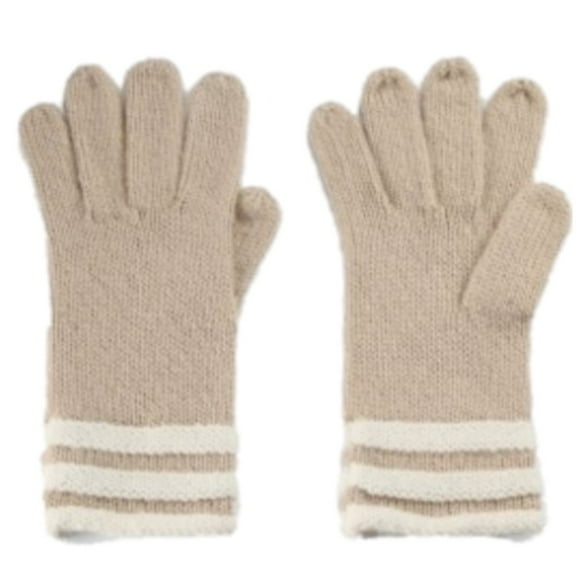 Fownes Womens Soft Tan & Ivory Stripes Knit Gloves