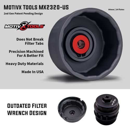 Motivx Tools Oil Filter Wrench for Toyota Camry, Tundra, Tacoma, 4Runner, RAV4 and More - 64mm 14 Flute Precision CNC Machined Aluminum Oil Filter Removal Tool