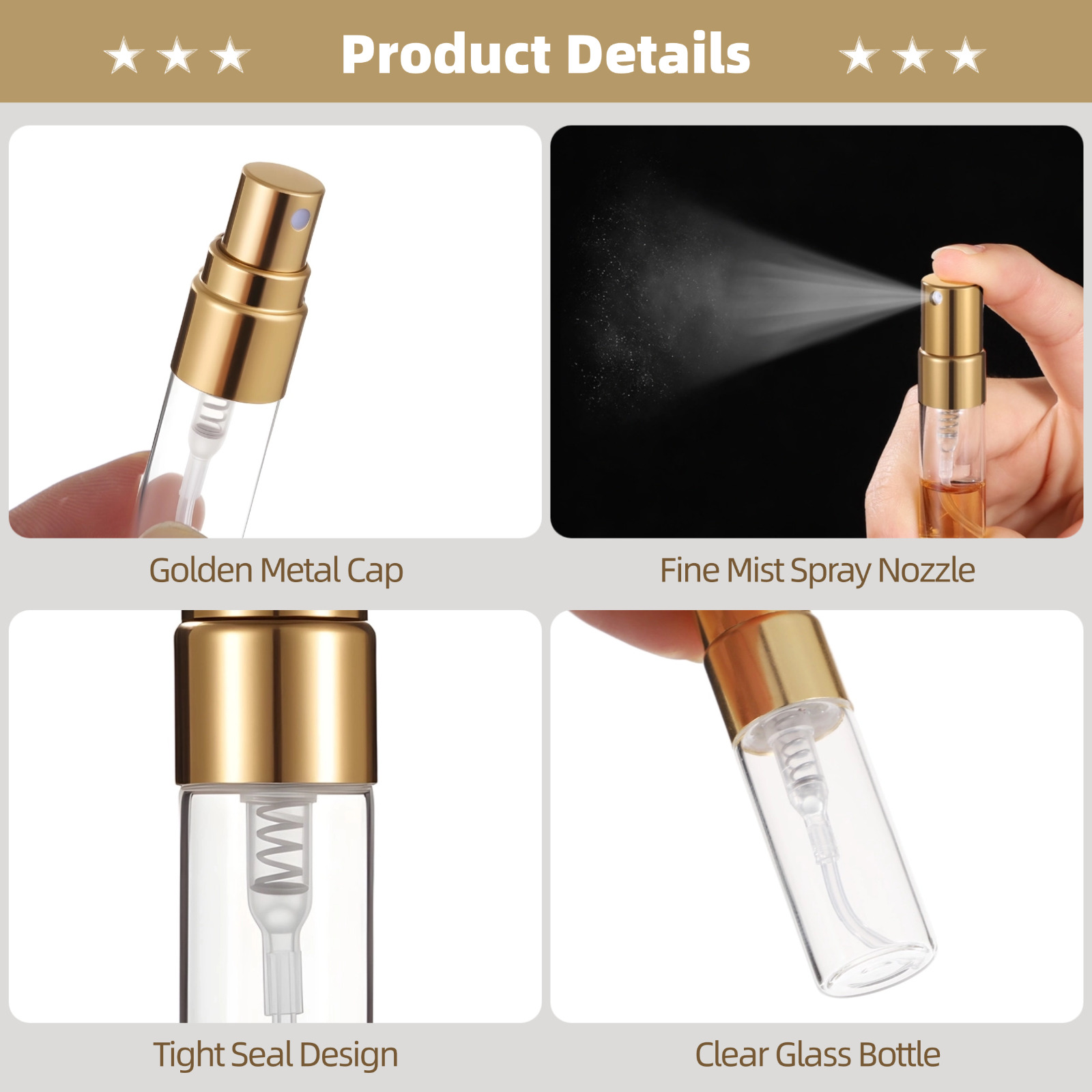 50PCS 3ml Spray Bottles, Mini Clear Glass Perfume Bottles, Portable Refillable Spray Containers, Fine Mist Spray Empty Essential Oil Spray Bottles, Fragrance Sample Atomizer for Home Travel