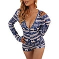 thumbnail image 1 of Womens Christmas Romper Pajamas Onesie Printed Bodycon Jumpsuit Shorts Sexy One Piece Sleepwear, 1 of 4