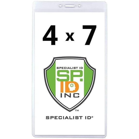 Extra Large 4 1/8 X 7 1/2 Ticket & Badge Holder - Heavy Duty Clear Plastic 4 X 7 Card Insert Protector for Sports Tickets, Press Passes and Name Badges by Specialist ID