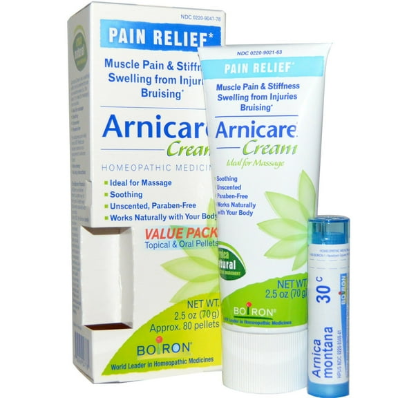 Boiron, Arnicare Cream, Pain Relief, Value Pack, 2.5 oz (70 g) and Approx. 80 Pellets (pack of 1)