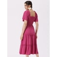 thumbnail image 3 of Unique Bargains Women's Square Neck Short Sleeve Tiered Flowy Boho Midi Smocked Dress L Hot Pink, 3 of 6