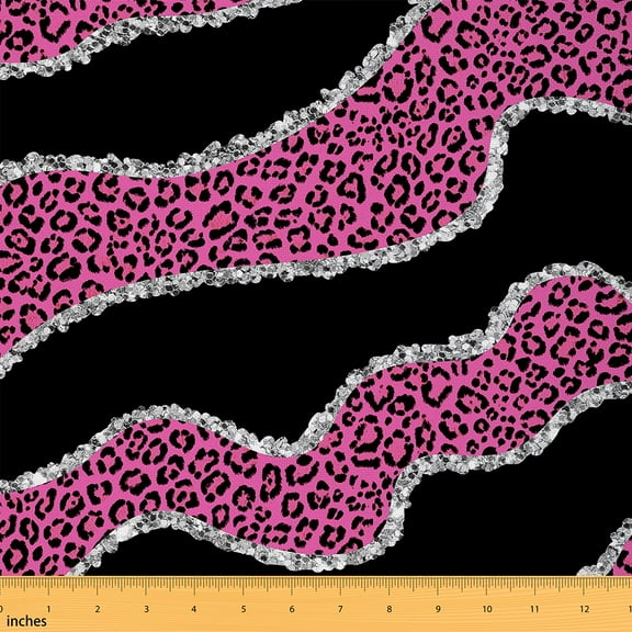 Homewish Black Pink Cheetah Print Fabric by the Yard 1 Yard for Adult, Glitter Dreamy Diamond Room Decor Fabric by the Yard, Romantic Anniversary Sewing Fabric, Luxury Bedroom Decor