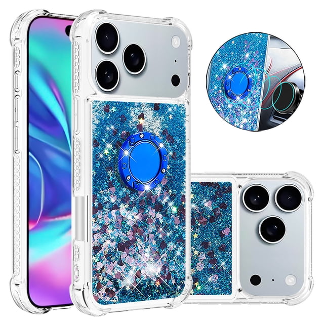 GANGXUN Funda Glitter Líquida para iPhone 17 Pro Max con Anillo Brillante, TPU Antichoques y Esquinas Reforzadas, Soporte