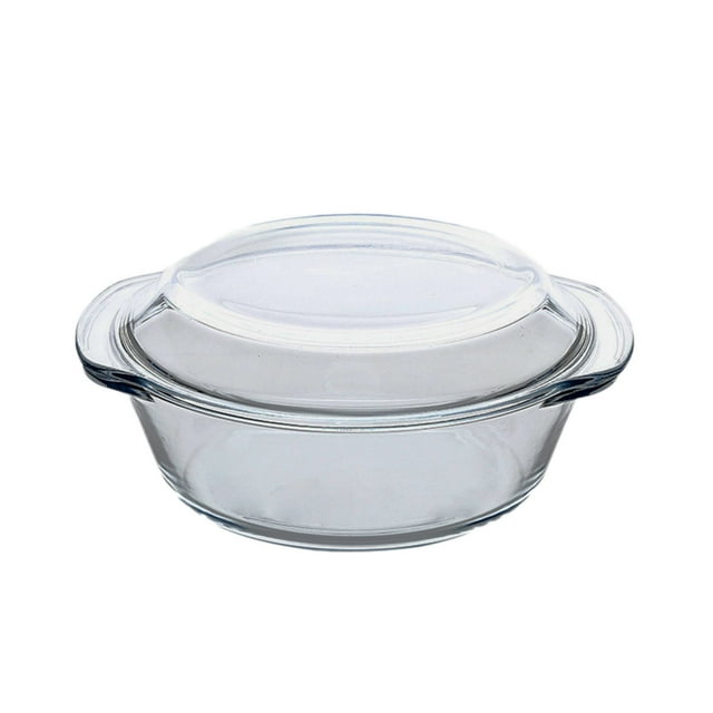 Bol en Verre pour Four avec Couvercle de Rechange Rond Micro-Ondes Lave-Vaisselle Ustensiles de Cuisine Batterie de Cuisine Durable Résistant à la Chaleur Plateau de Cuisson en Verre Batterie de Cuisine pour Cuisson Rôtissage Cuisson, Grande Capacité Cuisson