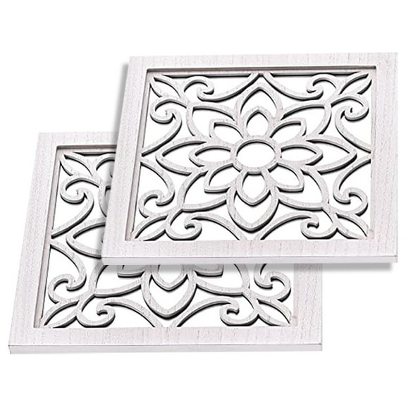 Pretyzoom 2Pcs Rustic Mirrors with White Wood Frame Acrylic Surface for Farmhouse Wall Decor