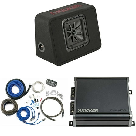 Kicker 45TL7R102 Single 10" L7R Truck Loaded Vented Enclosure - 500 Watts RMS W/ CXA400.1 Amp, Wiring Kit Bundle