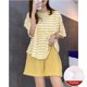 thumbnail image 1 of Pijamas con almohadilla para el pecho para mujer, pijamas de estudiante a rayas de talla Extra grande, pantalones cortos de manga corta a rayas, pijamas fáciles de limpiar de dos piezas S, 1 of 5