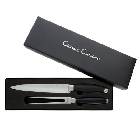 Professional Quality 2 Piece Carving Set Stainless Steel 8 inch Knife and Fork, Hand Forged for Home or Restaurant by Classic