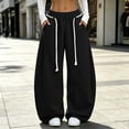 thumbnail image 2 of hlysgo Womens Baggy Barrel Sweatpants Rope Wide Leg Pants Elastic Waist Oversized Streetwear Trousers with Deep Pockets Black,2xL, 2 of 4