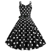IBTOM CASTLE Women Vintage Polka Dots Spaghetti Strap Dress 1950s Rockabilly Cocktail Tea Party Homecoming Swing Dresses M Black