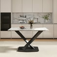 thumbnail image 3 of Modern 55" White Sintered Stone Dining Table, Black Metal X-Leg, Seats 6, Rectangular, Dining Room. Stain & Heat Resistant., 3 of 9