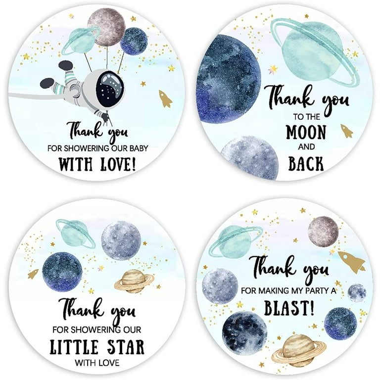 48Pcs Outer Space Thank You Stickers, Astronaut Stickers for Baby Shower -  Personalized Planets Labels for Galaxy Themed Birthday Party Favors Gift  Bag 