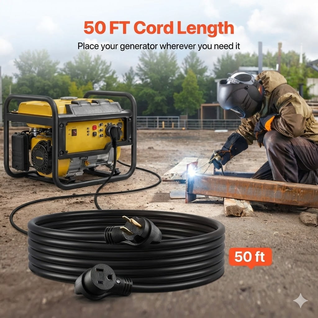 50ft Welder Extension Cord, 30A/250V, NEMA 6-50P, 10/3 AWG Pure Copper Cable, for Outdoor MIG/TIG/Plasma Welding