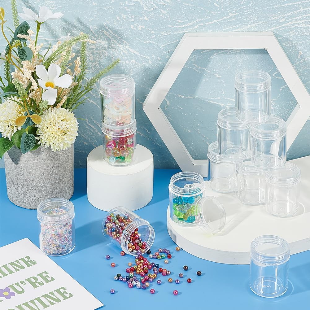 24 Pack 40ml Clear Bead Jar Empty Plastic Storage Container 1.5x2inch with Rounded Screw-Top Lids for Beads Nail Art Glitter Make Up Cosmetics and Travel Cream for DIY