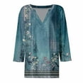 thumbnail image 4 of DondPO Womens Tops Womens 3/4 Sleeve Tops Summer Casual V Neck Tshirt Ladies 2024 Floral Print Daily Tees Tunic Blouses Blouses for Women Oversized Tshirts for Women Blue L, 4 of 5