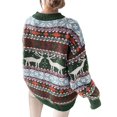 thumbnail image 3 of Female Christmas Patterns Knitted Sweater Long Sleeve Floral Printed Pullover Tops Green M, 3 of 7