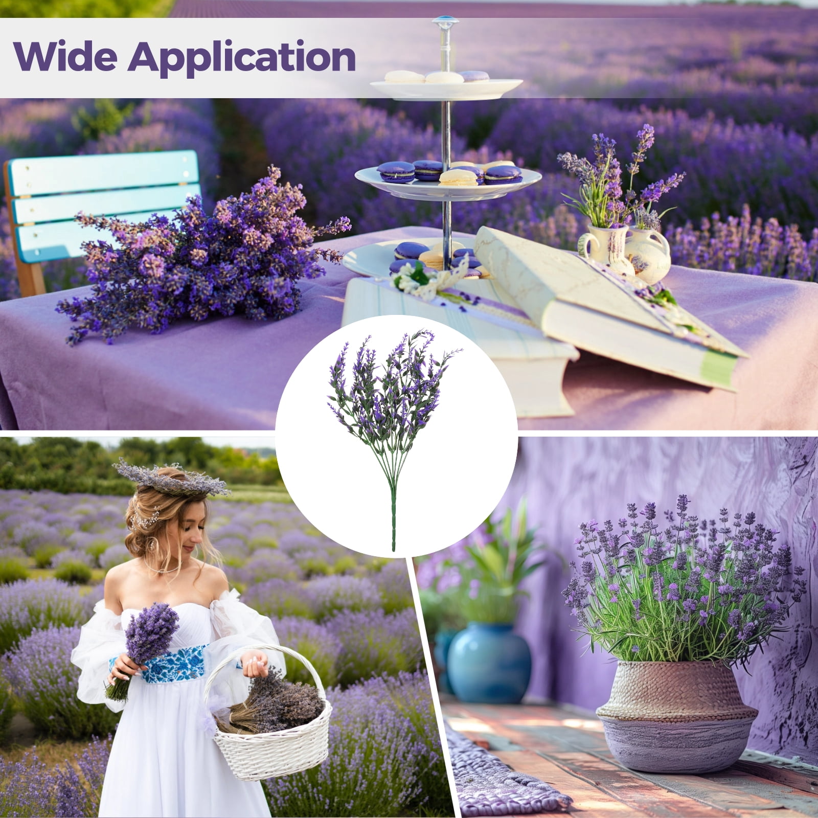 24PCS Fake Lavender Artificial Flowers, Plastic Purple Lavender Bouquet for Wedding, Home, Office Decoration