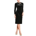 thumbnail image 2 of Vestido de fiesta de corte para mujer INSPIRE CHIC, cuello redondo, manga larga, vestido de terciopelo ajustado, color negro M, 2 of 5