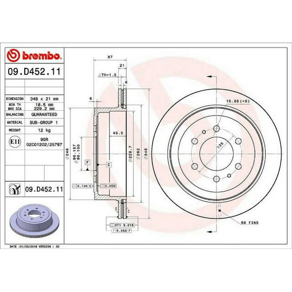 Brembo 2011 Ford F-150 Rear Premium UV Coated OE Equivalent Rotor