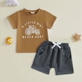 thumbnail image 2 of Newborn Baby Boys Summer Outfits Baby Boys Suit Car Print Short Sleeve Prints Tops + Shorts 6 12 18 24 Months 2T 3T 2PCS Toddler Boys Shorts Set, 2 of 4